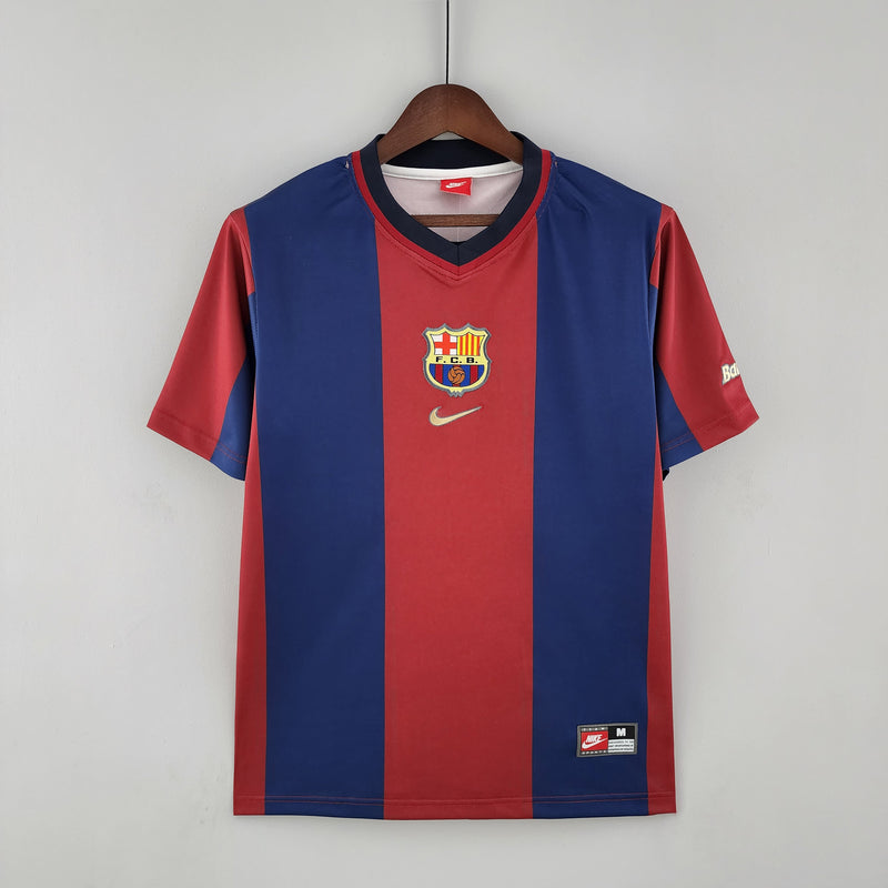CAMISOLA RETRO DO BARCELONA 98/99 VERMELHO E ROXO