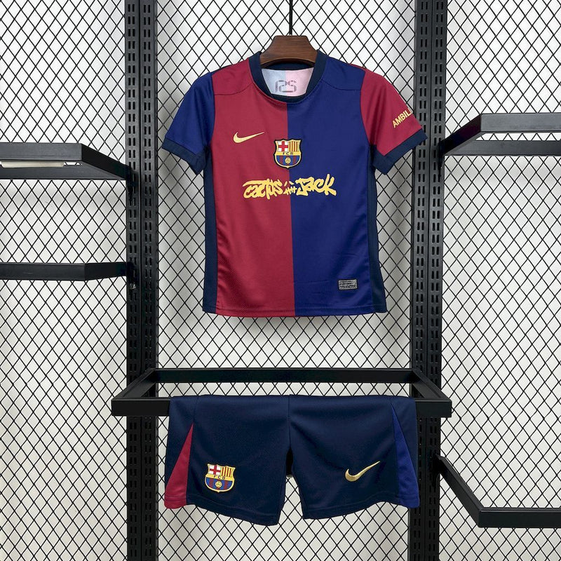 KIT INFANTIL DO BARCELONA 25/26 AZUL E VERMELHO