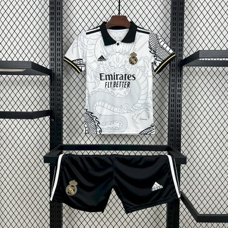 KIT INFANTIL DO REAL MADRID 25/26 BRANCO E PRETO